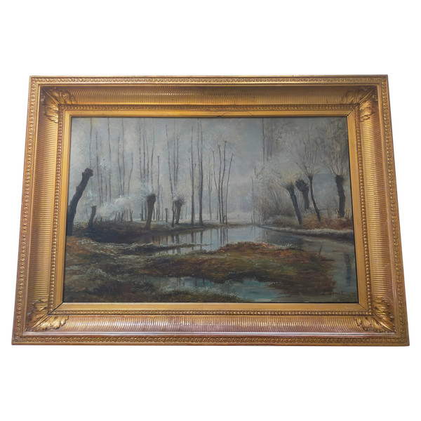 François Bonnet (1811-1894) Huile sur toile Paysage d' hiver