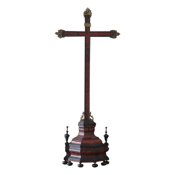 18th century style altar cross in blackened wood and tortoise shells