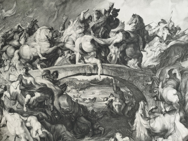 Etching The Battle Of The Amazons Engraving After Rubens By Louis Greuse Old Print
