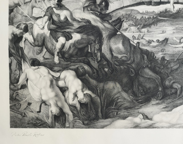 Etching The Battle Of The Amazons Engraving After Rubens By Louis Greuse Old Print