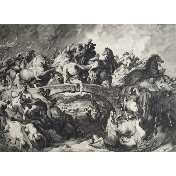 Etching The Battle Of The Amazons Engraving After Rubens By Louis Greuse Old Print