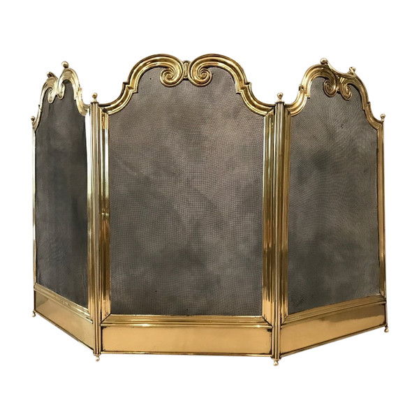 small old fireplace fire screen in polished brass from the 19th century