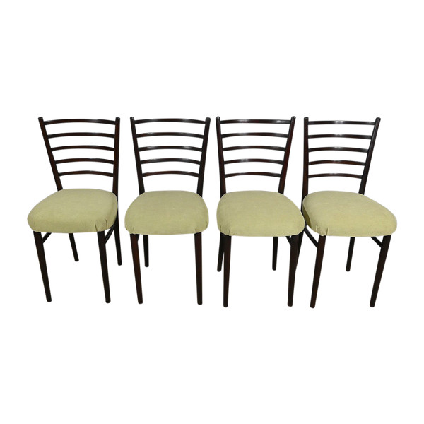 Suite of 4 Scandinavian Chairs in Stained Wood – 1960