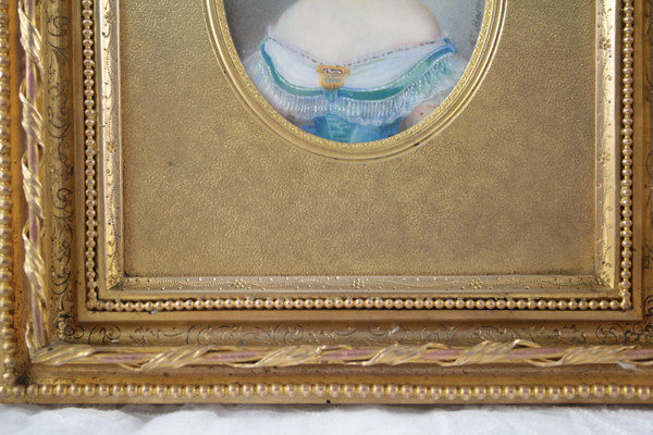 Miniature peinte de Louise Besnard (1816-1879) et cadre en bronze doré Picart