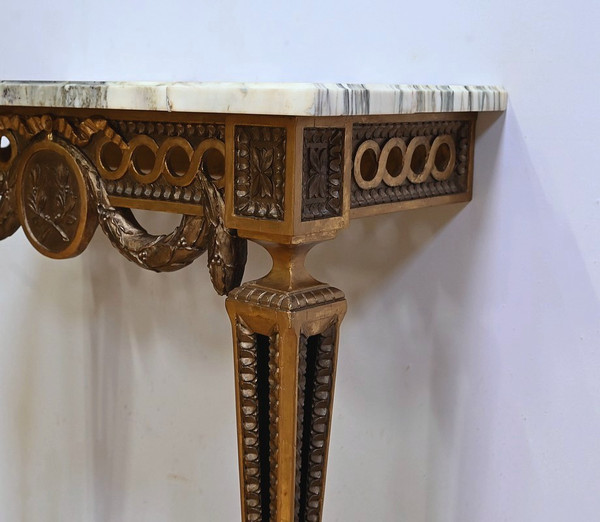 Petite Console d’Applique en Bois Sculpté, style Louis XVI, époque Napoléon III – Milieu XIXe