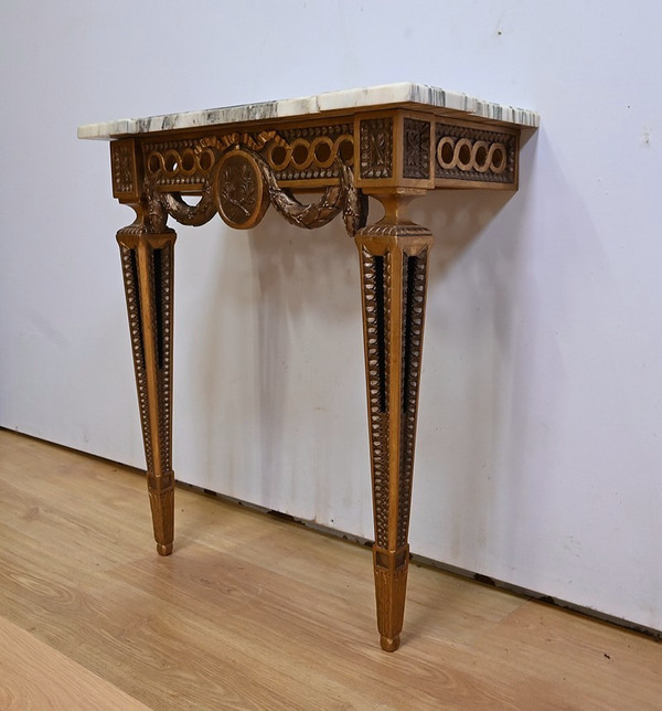Petite Console d’Applique en Bois Sculpté, style Louis XVI, époque Napoléon III – Milieu XIXe
