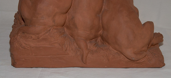 "Tre Cuccioli" in terracotta Firmato Georges Lucien Vacossin Inizio del XX secolo