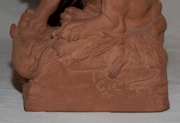 "Tre Cuccioli" in terracotta Firmato Georges Lucien Vacossin Inizio del XX secolo