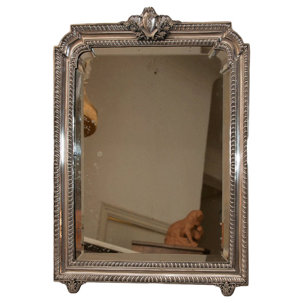 Large Italian Table Mirror In Sterling Silver Dated 1900