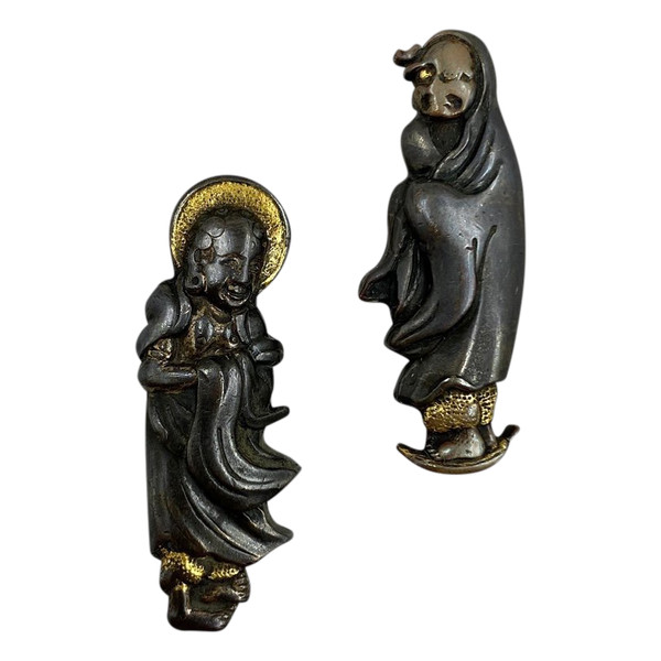 Pair of menuki with monk motif, signed - Japan - 19th century