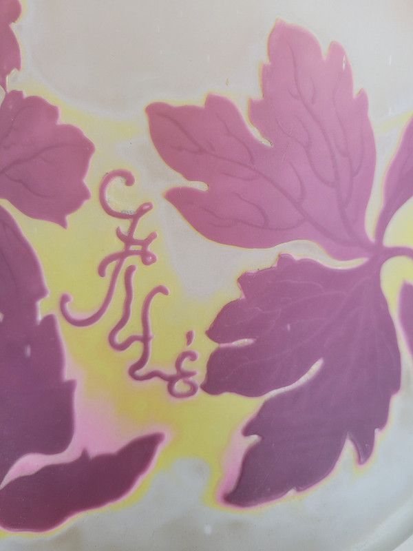 Large Vase With columbines, E Gallé, Art Nouveau