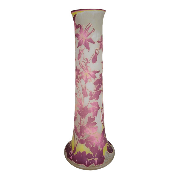 Large Vase With columbines, E Gallé, Art Nouveau