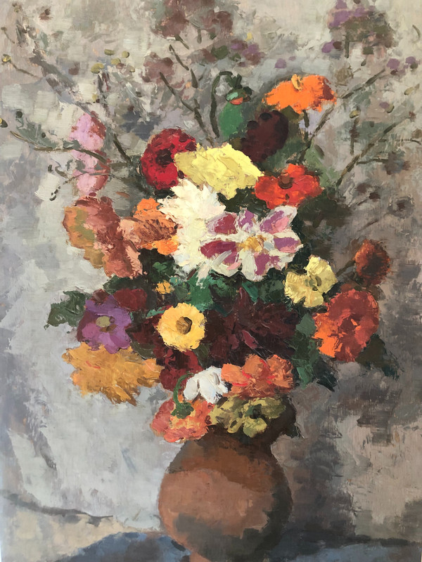 Frederic Deshayes Öl auf Tafel Blumen