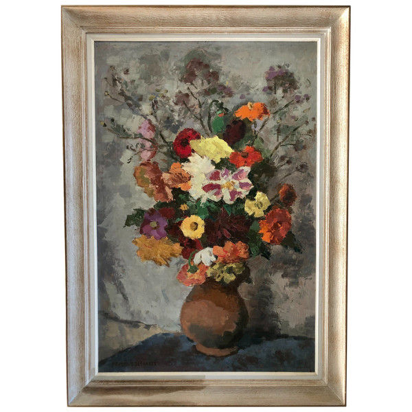 Frederic Deshayes Oil on panel Flowers