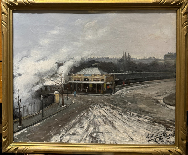 Ernest Lipinski (xix-xx) - Paris, Busy Station Under the Snow, 1890