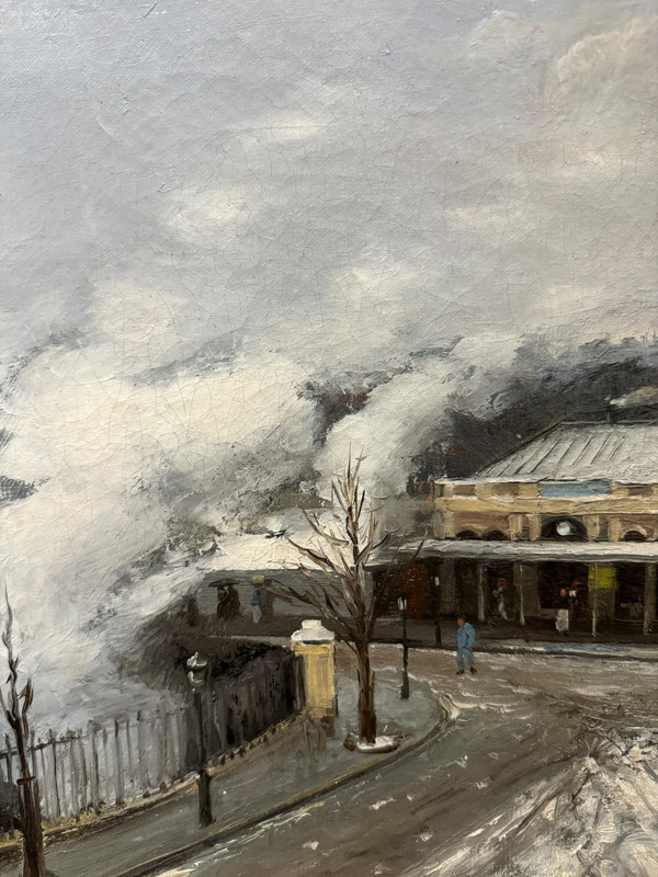 Ernest Lipinski (xix-xx) - Paris, Busy Station Under the Snow, 1890