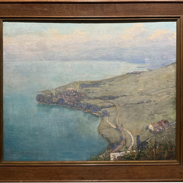 André Engel (1880-1942) - Ecole Suisse, Vue Aérienne Du Lac Léman, 1913