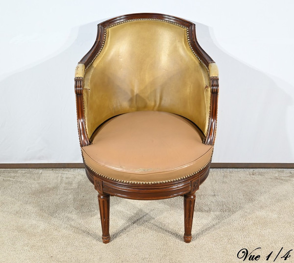 Fauteuil de Bureau Pivotant en Hêtre, style Louis XVI – Fin XIXe