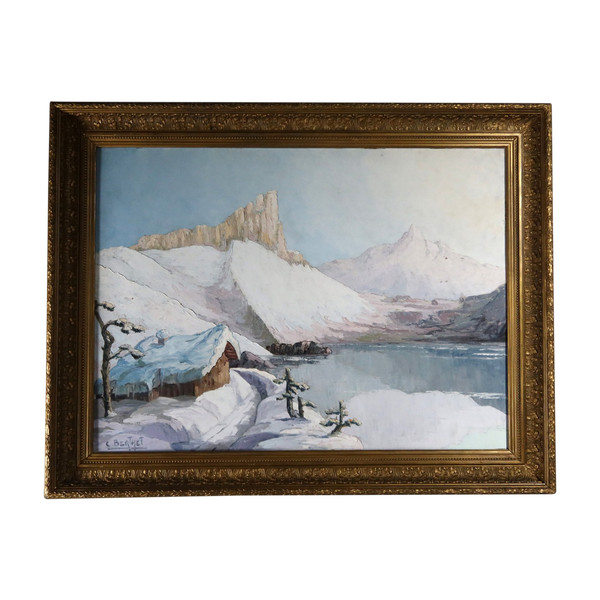 Painting "Mountain landscape under the snow) signed C.Berthet