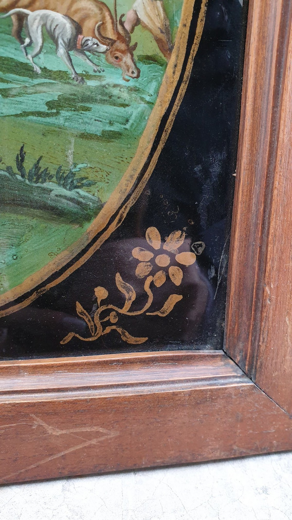 Büffeljagd, unter Glas fixiert, indo-portugiesisch/philippinisch? 18. Jahrhundert