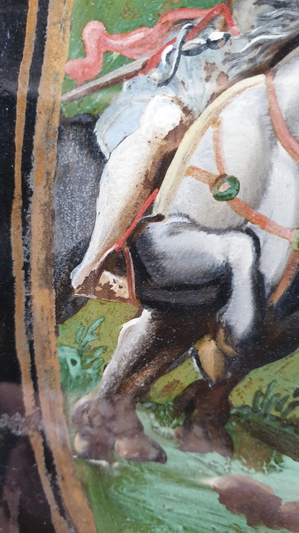 Büffeljagd, unter Glas fixiert, indo-portugiesisch/philippinisch? 18. Jahrhundert