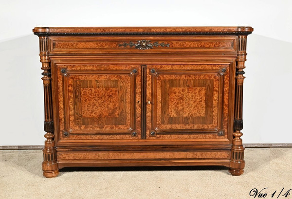 Buffet Commode en Loupe d’Amboine et Palissandre, style Louis XVI – 2ème Partie XIXe