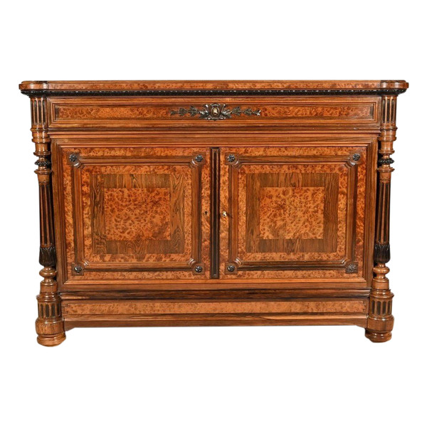 Buffet Commode en Loupe d’Amboine et Palissandre, style Louis XVI – 2ème Partie XIXe