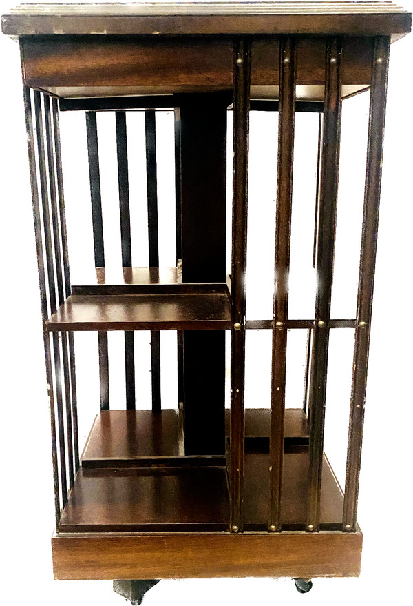 Mahogany revolving bookcase with inlaid top 20th century