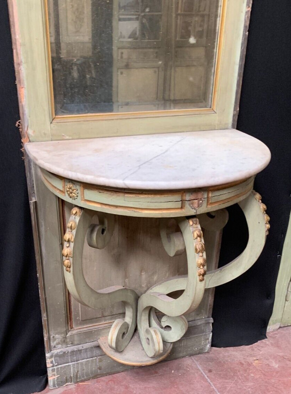 Miroir et console de boiserie de style Napoléon III en bois patiné XIX siècle