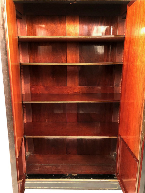Libreria Napoleone III, legno annerito con intarsi in ottone, avorio e madreperla
