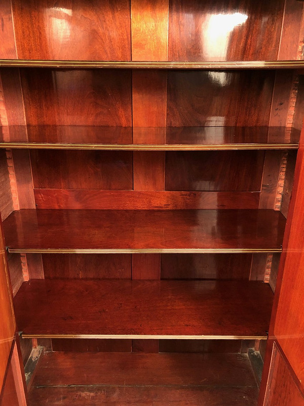 Libreria Napoleone III, legno annerito con intarsi in ottone, avorio e madreperla
