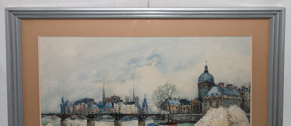 Watercolor "Le Pont Des Arts" Paris, Signed Frank Will 1929