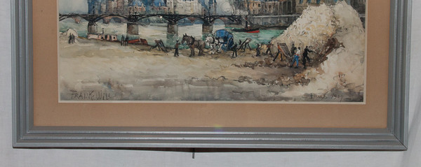 Watercolor "Le Pont Des Arts" Paris, Signed Frank Will 1929