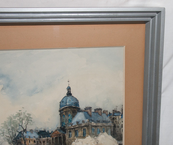 Watercolor "Le Pont Des Arts" Paris, Signed Frank Will 1929