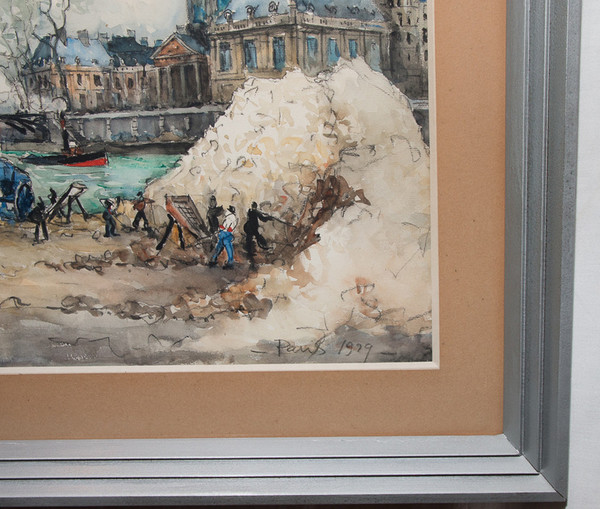 Watercolor "Le Pont Des Arts" Paris, Signed Frank Will 1929
