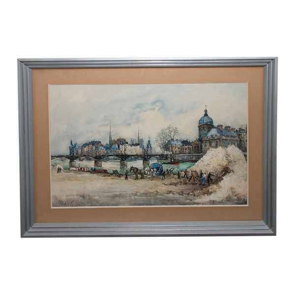 Watercolor "Le Pont Des Arts" Paris, Signed Frank Will 1929