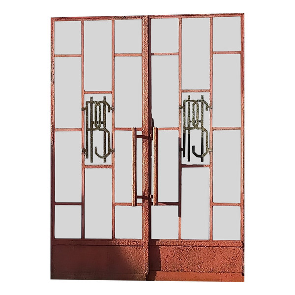 2 Antique Double Glass Doors 220x163 Wrought Iron Window Metal Door Grille Shop Workshop