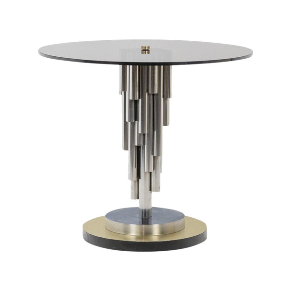 Chromed metal "organ" pedestal table. Circa 1970.