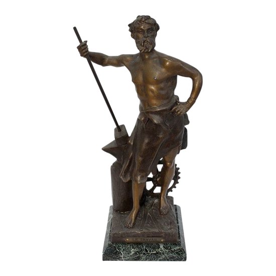 Bronze with Brown and Golden Patina, "Le Travail", by Rousseau - Beginning of the 20th century