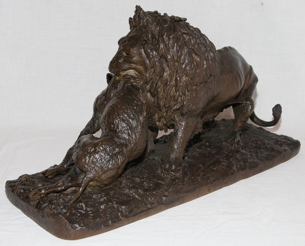 Lion Entraînant Un Sanglier Dated 1836 Christophe Fratin