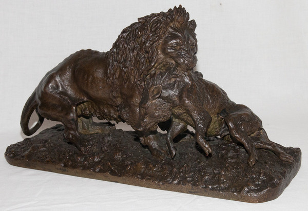 Lion Entraînant Un Sanglier Dated 1836 Christophe Fratin