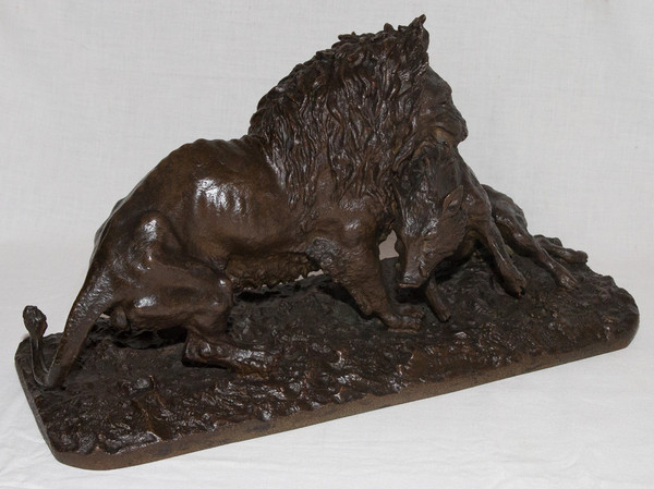 Lion Entraînant Un Sanglier Dated 1836 Christophe Fratin