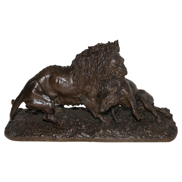 Lion Entraînant Un Sanglier Dated 1836 Christophe Fratin