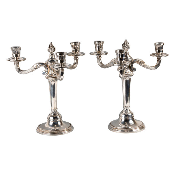 Pair of Solid Silver Candelabra, Hénin & Cie