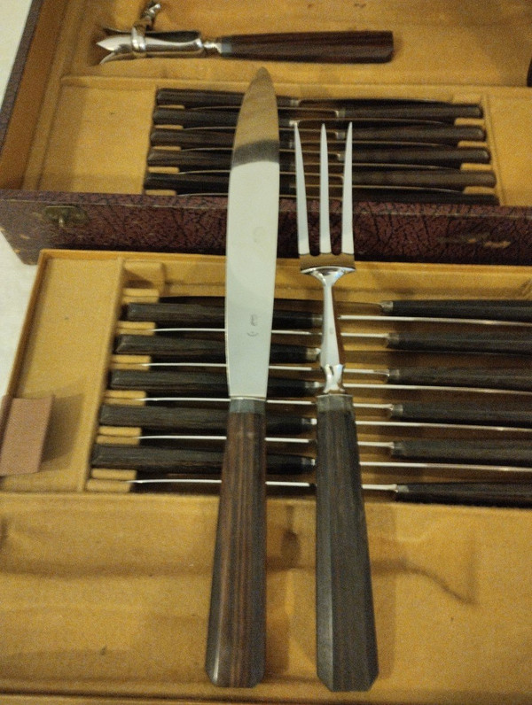 Knife Set - Macassar Ebony - Art Deco - 27 Pieces - V. 1930.