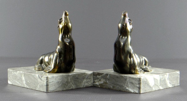 France, Années 1930/1950, Paire De Serre-livres En Fonte D’art Figurant Des Otaries.