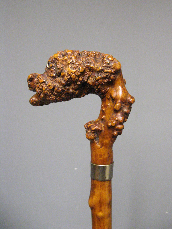 Canne En Racine Sculpté. Canne Art Populaire à Tête De Monstre.