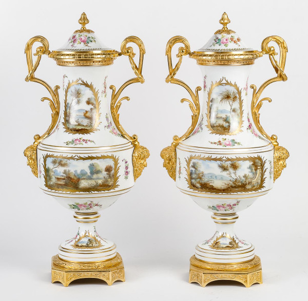 A large pair of 19th century sèvres porcelain vases