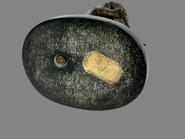 XIX secolo PIRROGENO / CARAZZE IN BRONZO SU BASE DI MARMO "LE GROTESQUE