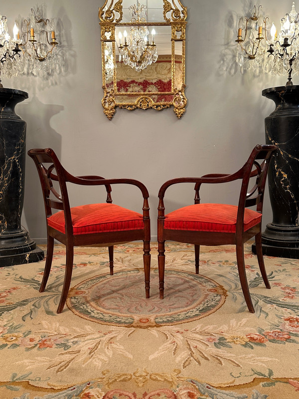 Maurice Hirch Maison Jansen, Coppia di poltrone in mogano stampate XX secolo